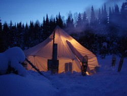 Canvas tent at night
